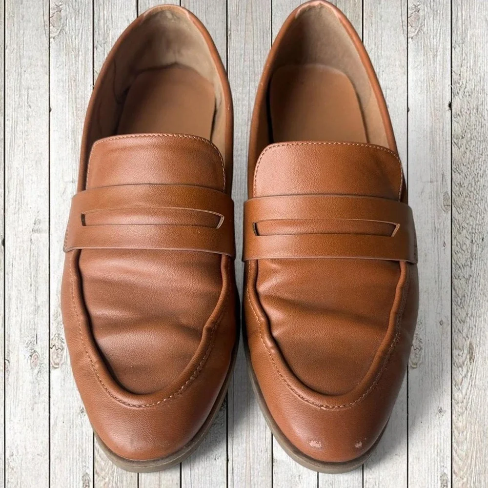 Women's Brown Penny Loafers Classic Preppy Slip On Shoes Size 8